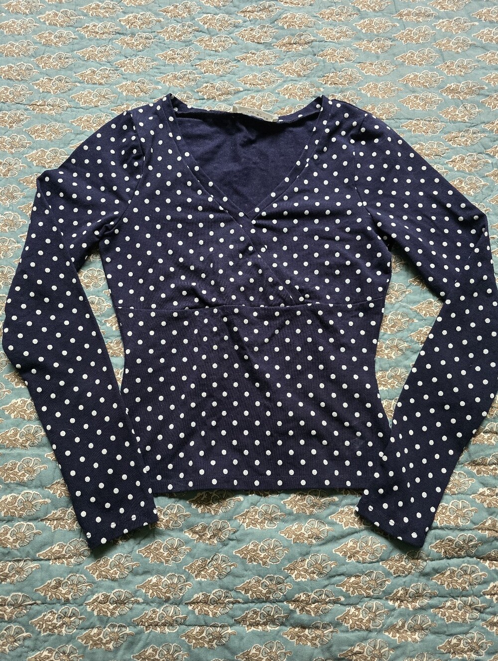 Good Days Project Long Sleeve Polka Dot V-Neck Shirt Women's Size XS